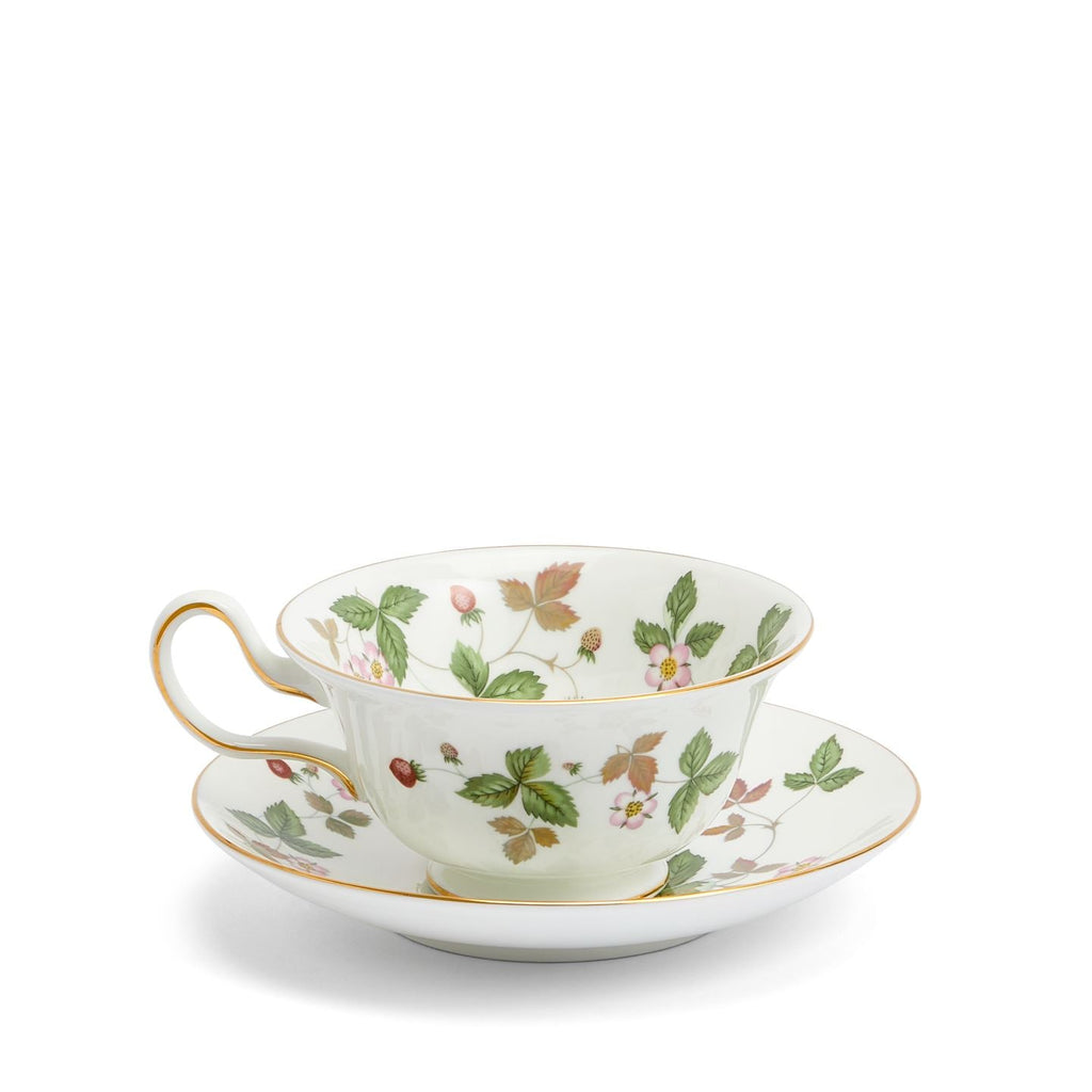 Wild Strawberry Gold Teacup & Saucer Peony