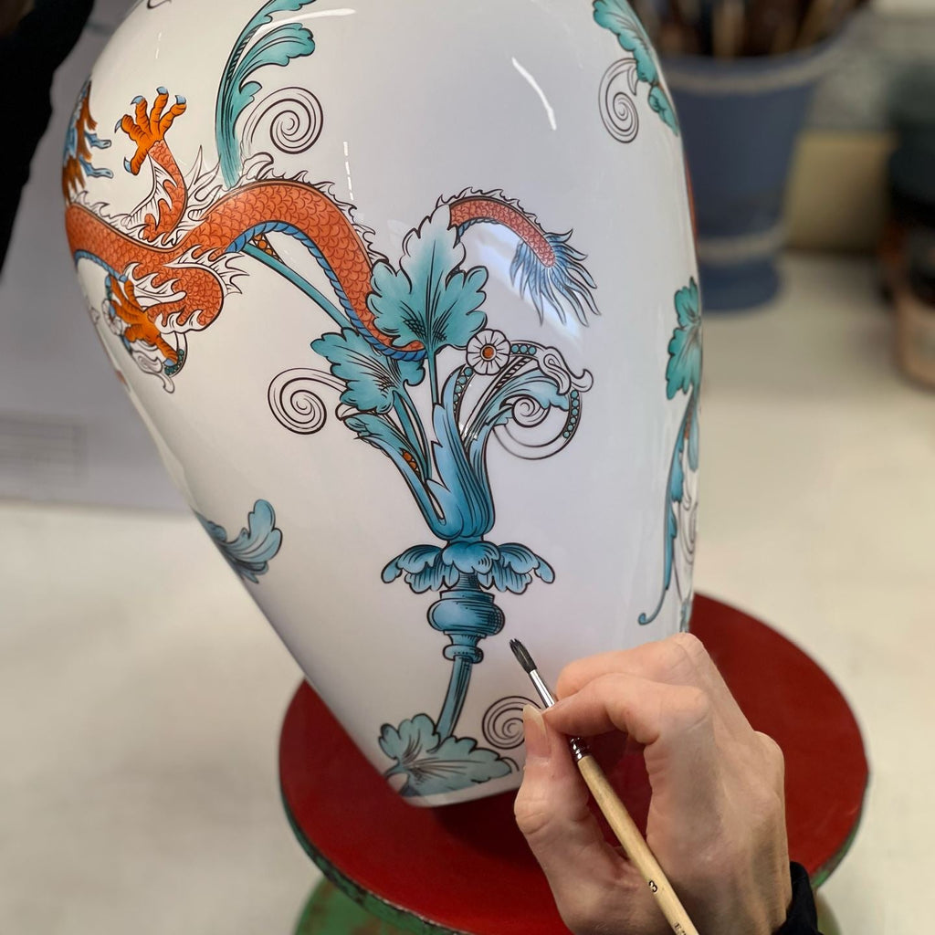Florentine Turquoise Handpainted Vase
