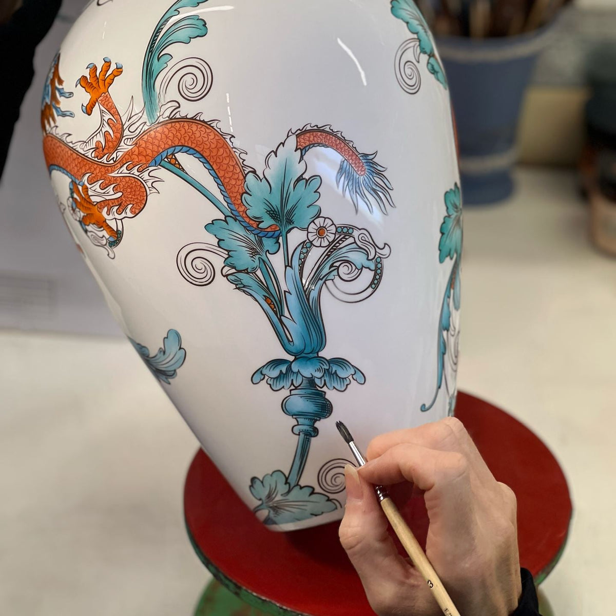 Florentine Turquoise Handpainted Vase
