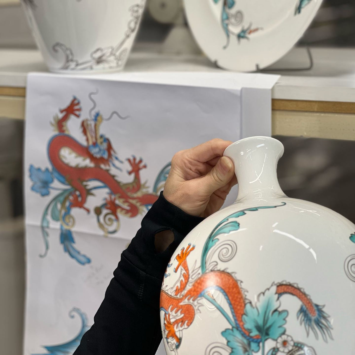 Florentine Turquoise Handpainted Vase