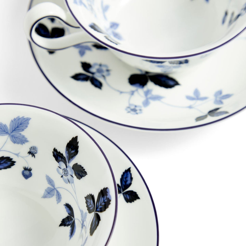 Wild Strawberry Inky Blue Teacup Saucer Set of 2