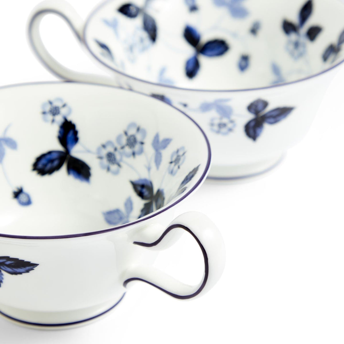 Wild Strawberry Inky Blue Teacup Saucer Set of 2