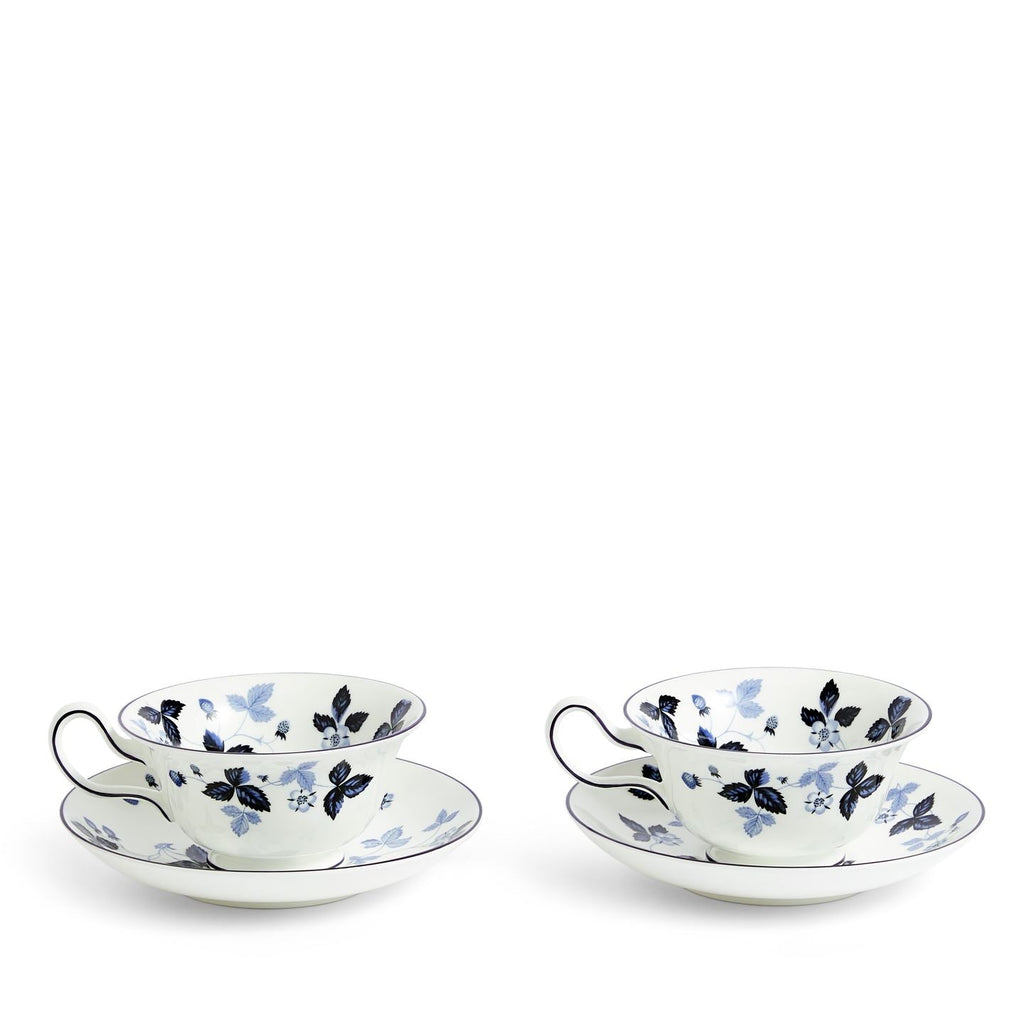 Wild Strawberry Inky Blue Teacup Saucer Set of 2