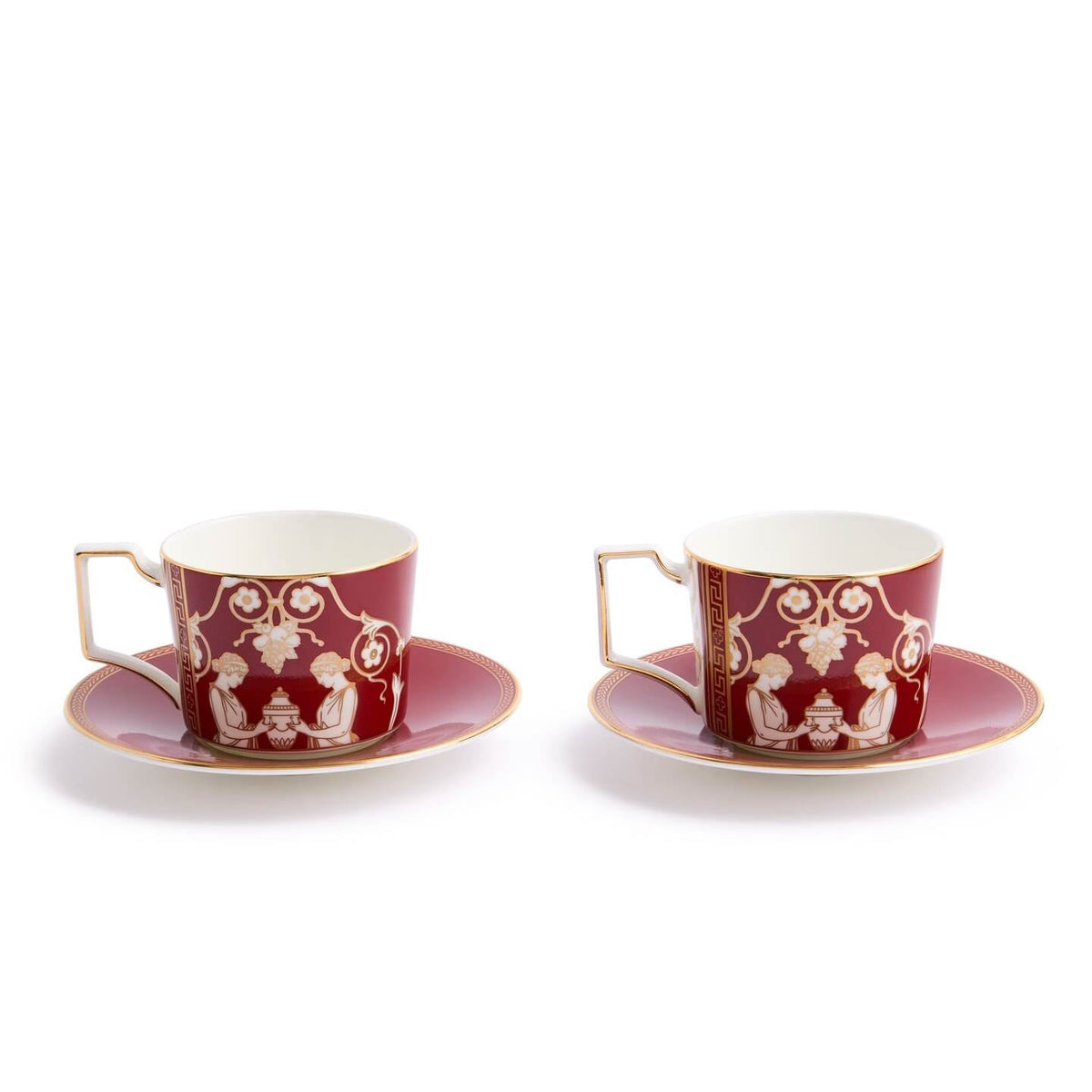 Renaissance Red Teacup Saucer Set of 2