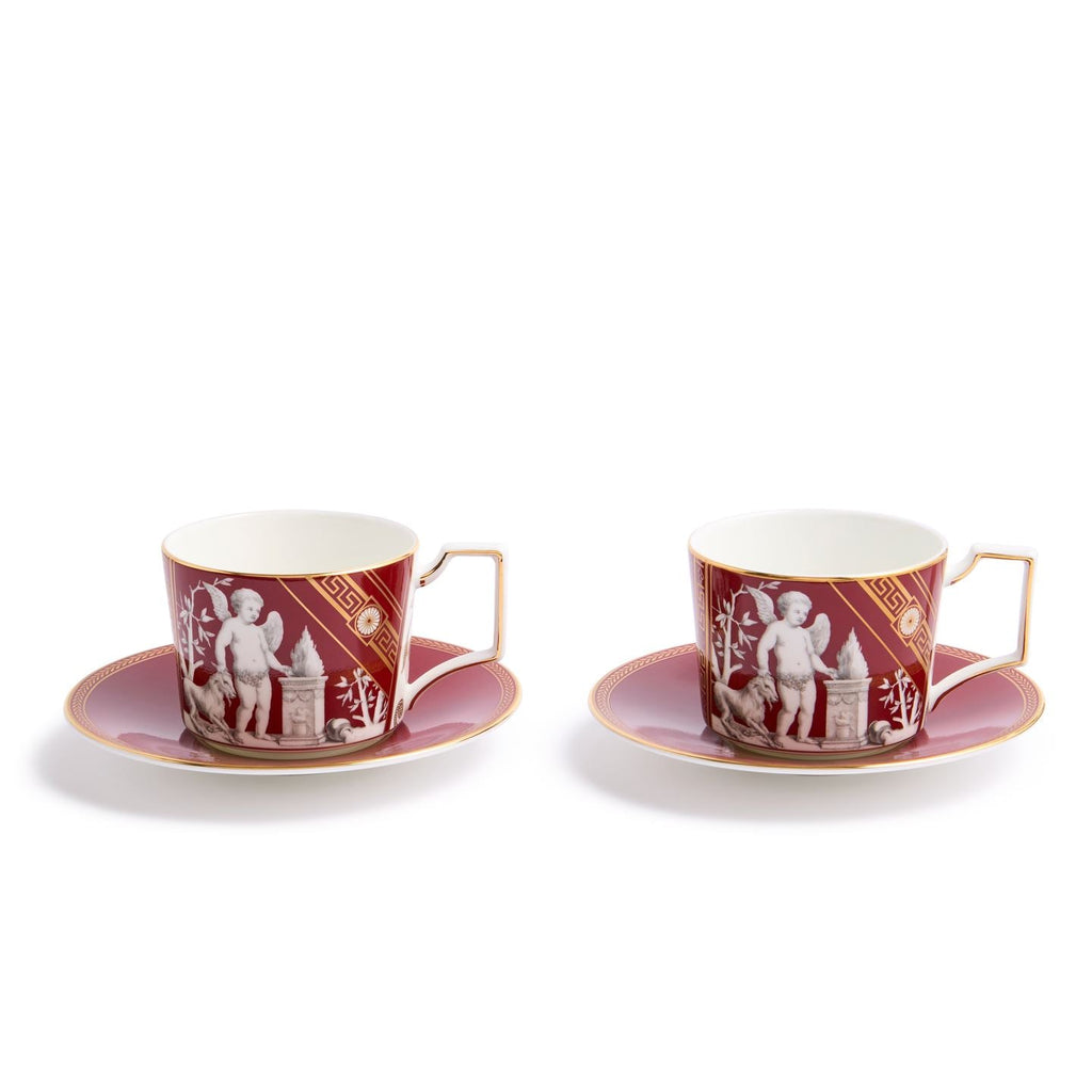 Renaissance Red Teapot and Teacup Saucer Set of 2