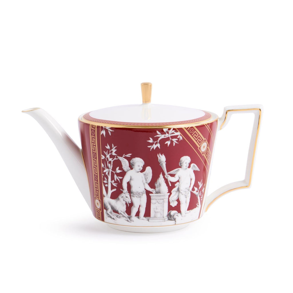 Renaissance Red Teapot and Teacup Saucer Set of 2