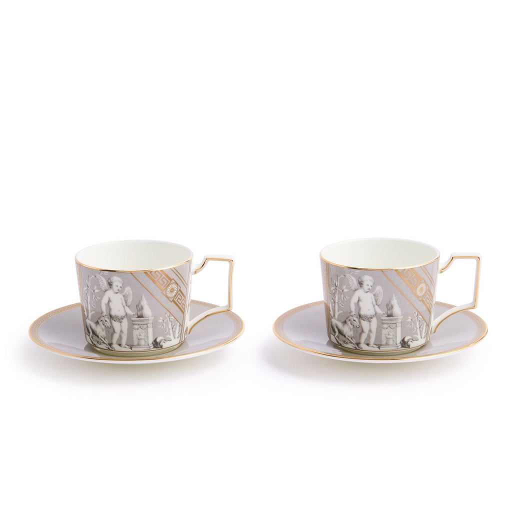 Renaissance Grey Teapot and Teacup Saucer Set of 2