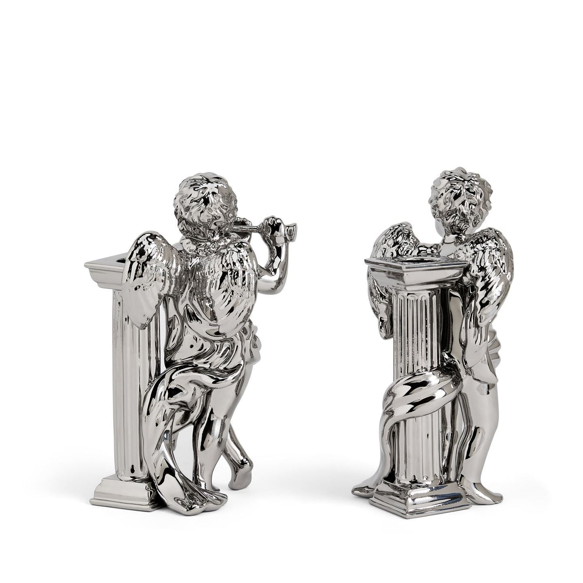 Cherub Candlestick Pair Silver