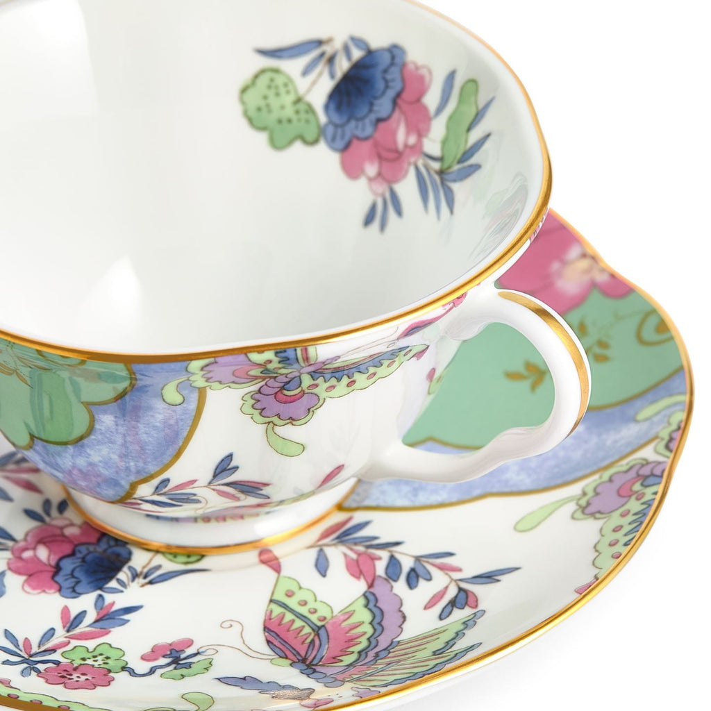 Butterfly Bloom Green Teacup and Saucer