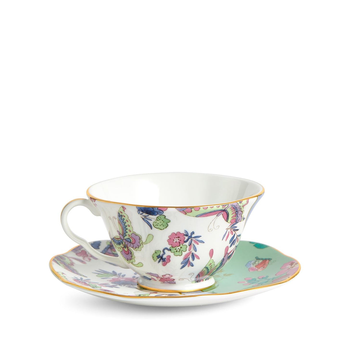 Butterfly Bloom Green Teacup and Saucer