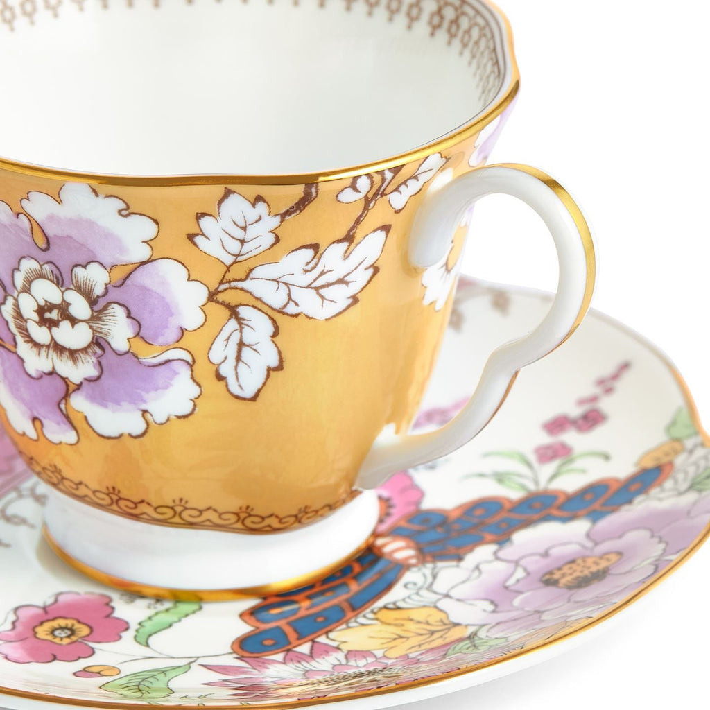 Butterfly Bloom Yellow Teacup and Saucer