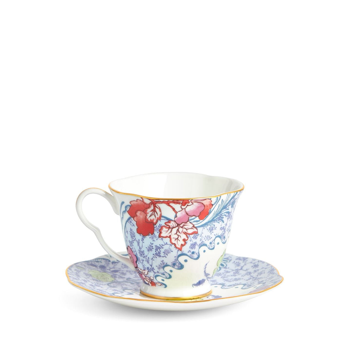 Butterfly Bloom Blue and Pink Teacup and Saucer