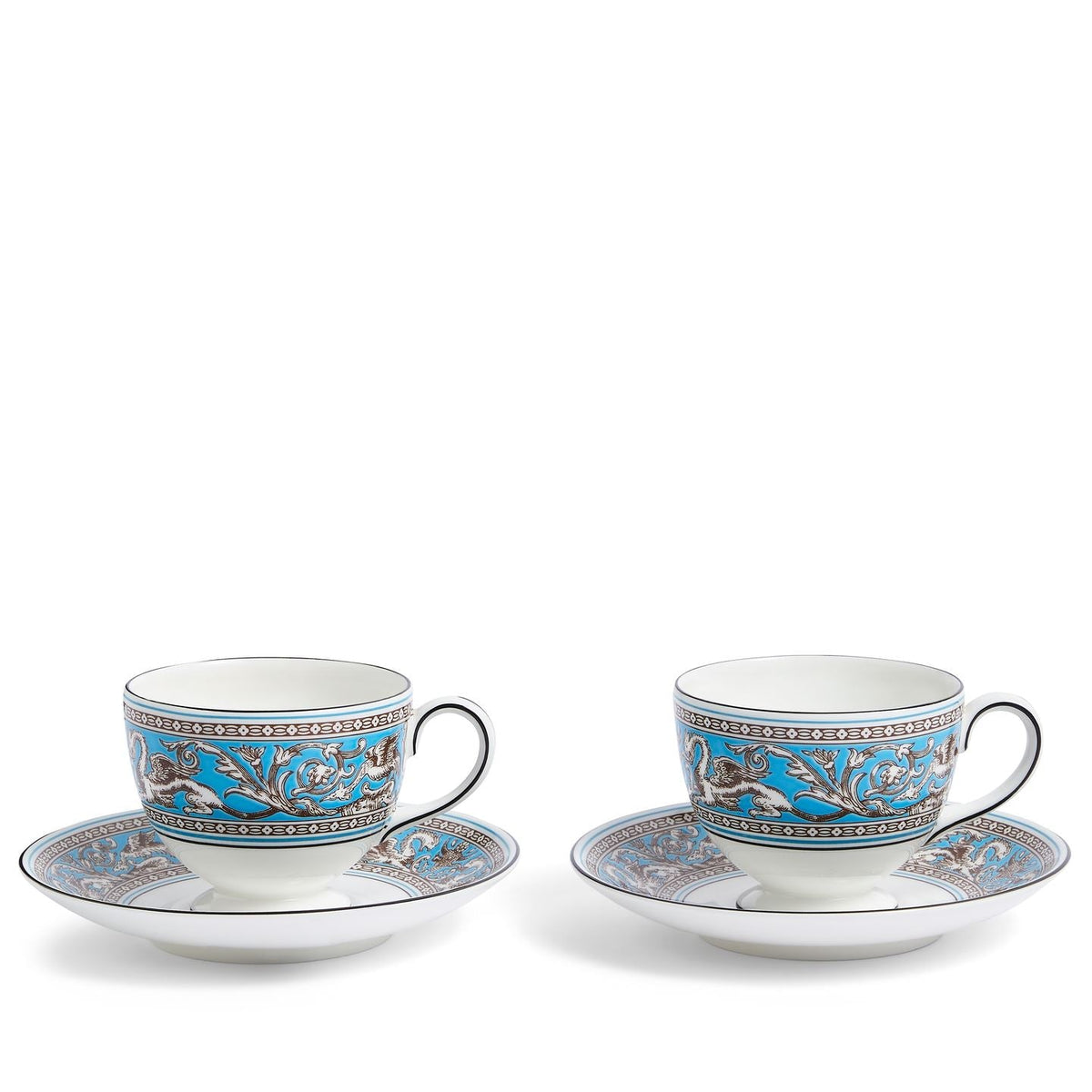 Florentine Turquoise Teacup & Saucer, Set of 2
