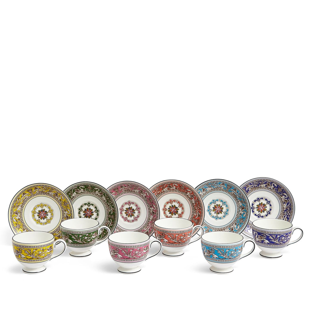 Florentine Teacup Saucer Set of 6 Mixed Colours