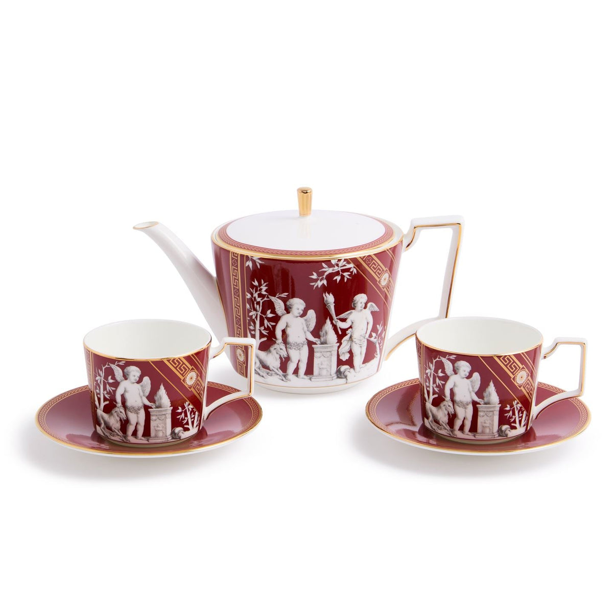 Renaissance Red Teapot and Teacup Saucer Set of 2